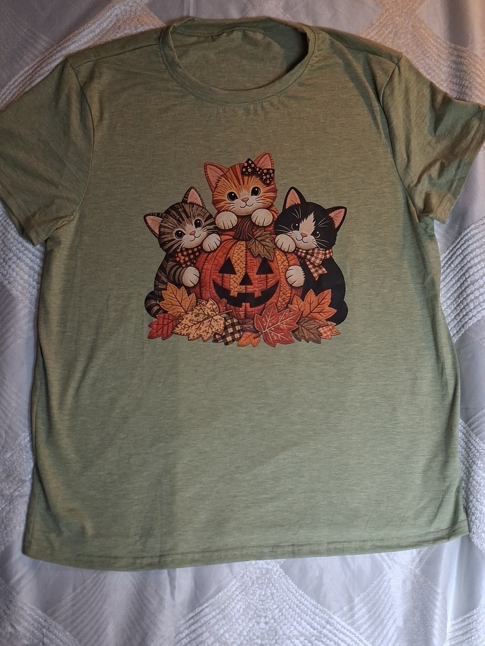 Green Cat Pumpkin Graphic Tee - Pet Lovers Holiday Shirt